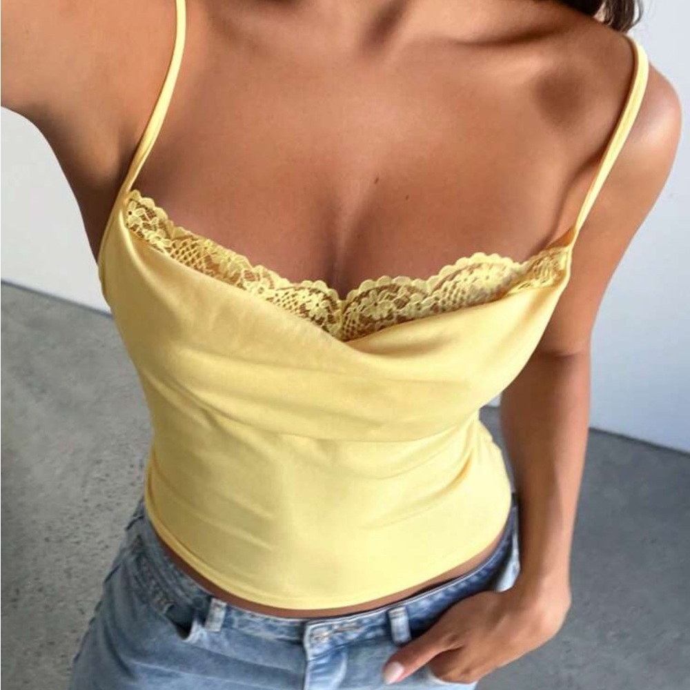 Yellow Lace Trim Cami Top
